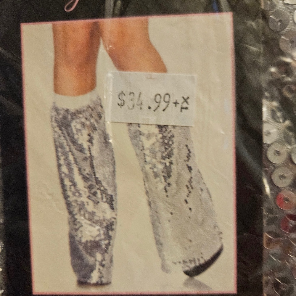 Silver Sequin Mirror Ball Leg Warmers NEW